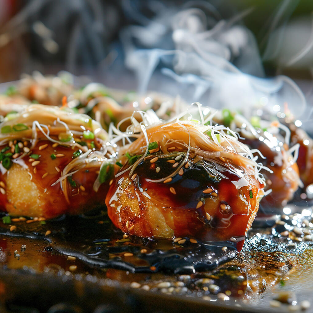 Takoyaki A steaming and sauce-slathered serving of perfectly fried octopus balls.