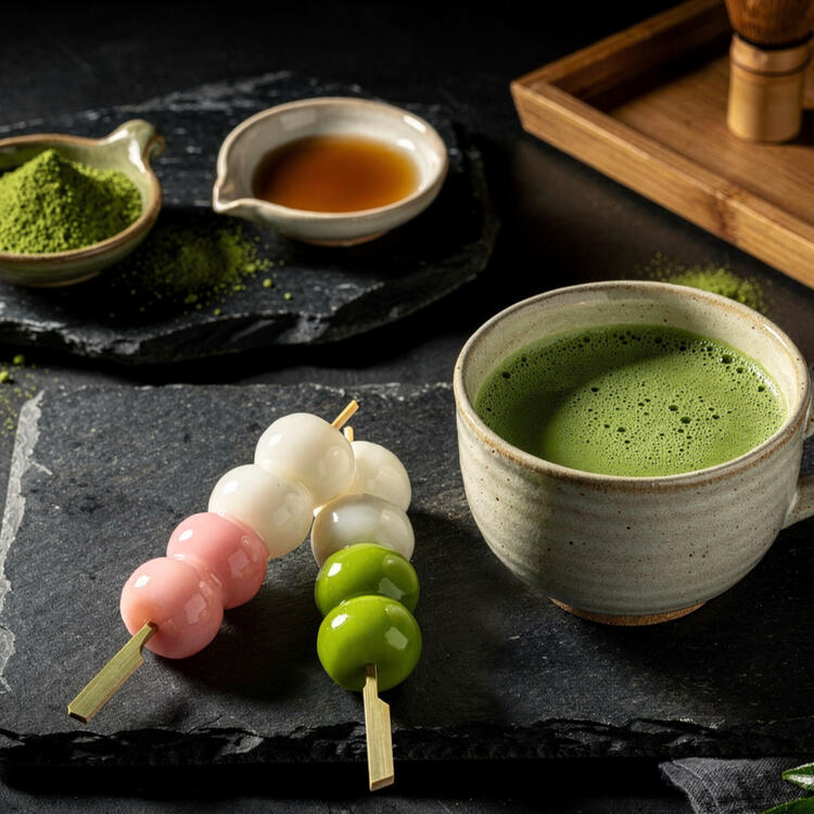 Matcha Served with Hanami Dango Also Available for 2, served with senbei.